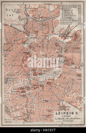 LEIPZIG antiken Stadt Stadt attraktivem II. Sachsen-Karte. BAEDEKER-1910 alte Karte Stockfoto