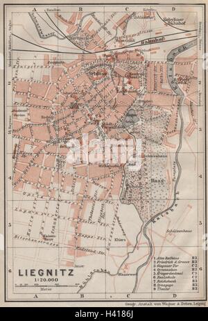 LIEGNITZ LEGNICA antiken Stadt Stadt Plan Miasta. Schlesien, Polen Mapa 1910 Stockfoto