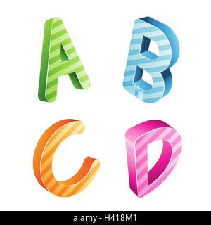 Vektor Illustration von bunte gestreifte Buchstaben auf einem weißen Hintergrund isoliert Stockfoto