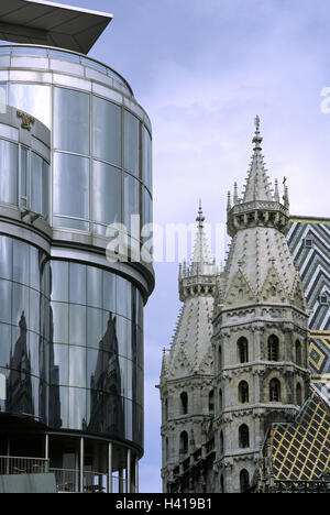 Österreich, Wien, Stephansdom, Haas Haus, Detail, Europa, Stadt, Hauptstadt, Teil Stadt, Raum Stephans, Architektur, Strukturen, Kirche, Heilige Bau, Kathedrale, Kirche, gotische Kathedrale, historisch, Architektur, Fassade, Fassaden, Mittelalter, Plac Stockfoto