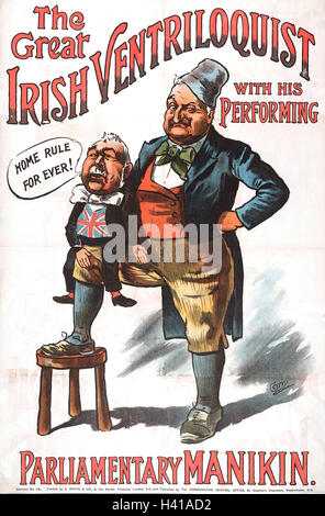 Der britische Premierminister HENRY CAMPBELL-BANNERMAN (1836-1908) wird als eine Marionette in Anlehnung an die Meinung von John Redmond zum Thema Irish Home Rule in einem Poster ca. 1908 gezeichnet. Stockfoto