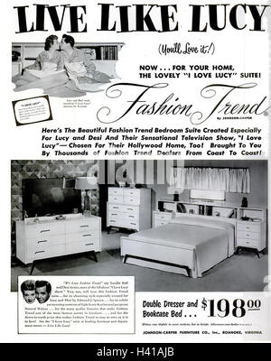 Leben wie LUCY 1953 Werbung für basierend auf Schlafzimmer-Möbel, die in der US-TV-Serie (1951-1960) ich Liebe Lucy mit Lucille Ball und Desi Arnaz verwendet Stockfoto