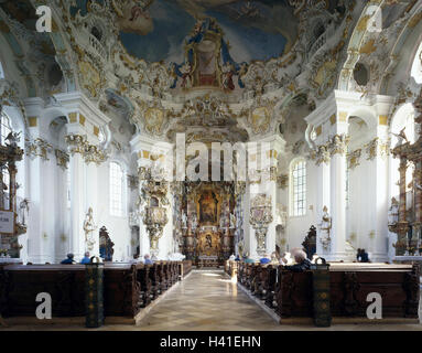 Deutschland, Bayern, des Priesters Winkel, Wieskirche, Altar, Gläubige, innen, Innenaufnahme, Kirche, Kirche, glauben, Religion, Christentum, Wallfahrtskirche zum geißelte Erlöser auf die Vorführung, Struktur, Architektur, Baustil, baut in 1745-5 Stockfoto