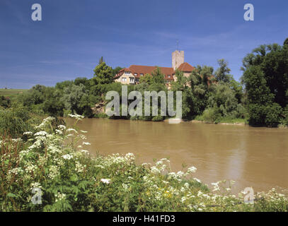 Deutschland, Baden-Wurttemberg, Lauffen am Neckar, Berg Kirch, Rathaus Burg, Sommer, Europa, Fluss, Gewässer, Ufer, Burg, Gebäude, Schlosspark, Pfalzgrafen die Burg, 11 Prozent, Struktur, Architektur, Kultur, Ort von Interesse Stockfoto