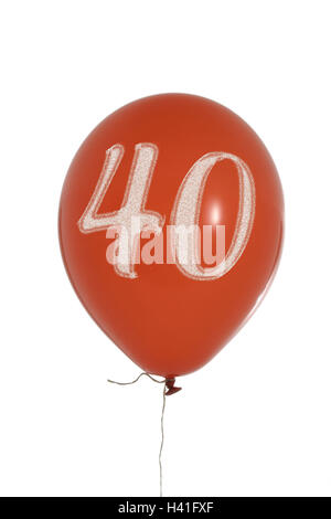 Ballon Ballon, jährliche Zahl 40, eitel, fest, Feier, Jubiläum, Glückwunsch, herzlichen Glückwunsch, Event, freudig, Jubiläumszahl, Geburtstag, Zahl, Geburtstag Nummer, vierzig, Glückwünsche, Anzahl, Jahre, rot, Freisteller, Studio, Stillleben, Stockfoto