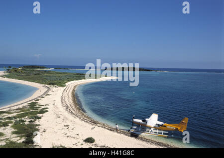 USA, Florida, Dry Tortugas Nationalpark, Küste, Sandstrand, Wasserflugzeug, Amerika, bundesweit Park, Meer, Insel, Inselgruppe, Luft-Verbindung, Verbindung, Flugzeug, Sandbank, Tourismus, Natur Stockfoto