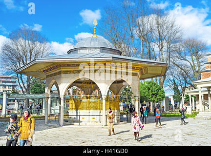 Die Hagia Sophia Waschung Brunnen (Sadirvan) ist das schöne Beispiel der arabischen Architektur in Istanbul. Stockfoto