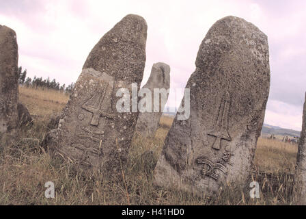 Äthiopien, Tiya, Monolithen, Afrika, Nord-Osten, Afrika, Ityopia, Südäthiopien, Teya, Sodo Region, UNESCO-Weltkulturerbe, Ort von Interesse, Archäologie, archäologisch, vor, zu finden, Suche nach Ort, Stelen, Steinen, Steinblöcke, bearbeitet Stockfoto