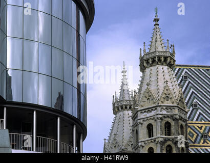 Österreich, Wien, Stephansdom, Haas Haus, Detail, Europa, Stadt, Hauptstadt, Teil Stadt, Raum Stephans, Architektur, Strukturen, Kirche, Heilige Bau, Kathedrale, Kirche, Kathedrale, 137 Meter, historisch, Architektur, Mittelalter, Ort der Stockfoto