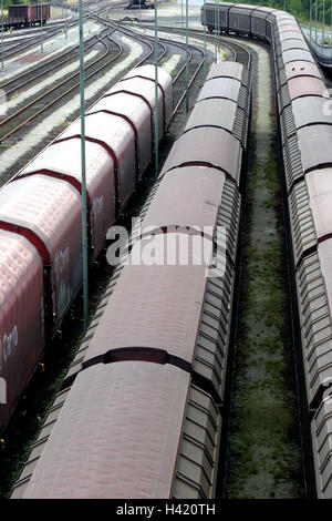 Rangier-Hof, gute Wagen, Bahnhof, switching Tracks, Gleis, Spuren, Eisenbahn, Schienen, Gleise, Bahntransporte, Verkehr, Transport, Förderung, Eisenbahn, Flugbahn Verkehr, Schienenverkehr, Logistik, Wirtschaft, Schiene Gerät, Bahntechnik, Cargo, kommerziellen Verkehr, Züge, Kutschen, Deutschland, in der Nähe Hamburg, Netze Stockfoto