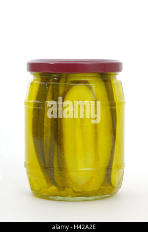 Glas, Gurkenscheiben, Gurken Glas, konservierenden Jar, konservierenden Glas, Deckel, geschlossene, Gurken, Essiggurken, Gurken, Scheiben, Konserven, in Flaschen, vegetarisch, Schiff, Glas, Konserven, Stockfoto