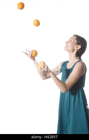 Frau, Orangen, jonglieren, Stockfoto