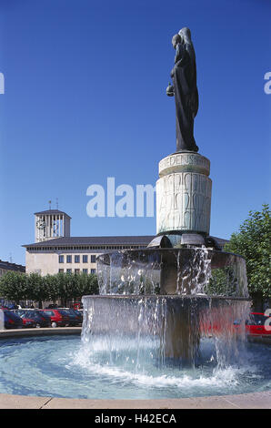 Deutschland, Saarland, Saarlouis, großer Markt, Brunnen, Rathaus, Europa, Stadt, Marien Brunnen, Brunnen, gut Figur spielen Wasser, Ort von Interesse, Kultur, Parkplatz, Sommer Stockfoto