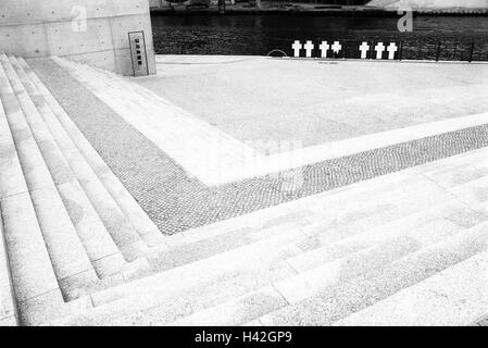 Deutschland, Berlin, platzieren, Wand kreuzt,, setzen Sie s/w-Europa, Mitteleuropa, Stadt, Hauptstadt, Denkmal, Gedenkfeiern, Trauer, Trauer, Tod, Speicher, Gedenkort "Weiße Kreuze" Opfer der Mauer, DDR, Regime, Regime Flüchtlinge, Opfer von Flucht, Flüchtlinge, Stockfoto