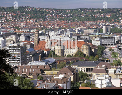 Deutschland, Baden-Wurttemberg, Stuttgart, Stadtübersicht, Europa, Stadt, Stadtbild, des Sünders Serie, Ansicht, Stadtzentrum, altes Schloss, Stiftskirche, Häuser, Wohnhäuser, Übersicht Stockfoto