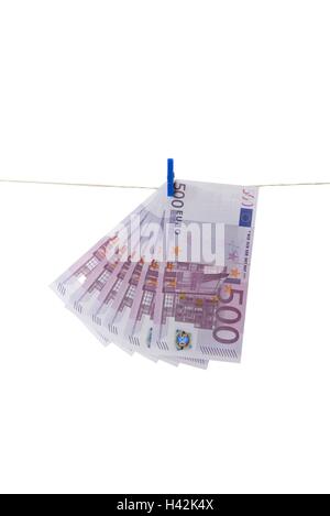 Geld, Banknoten, Wäscheleine, Stockfoto