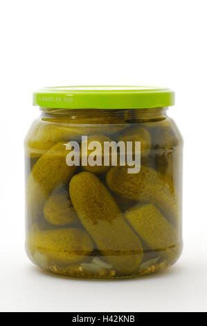 Glas, Essiggurken, Gurken Glas, konservierenden Jar, konservierenden Glas, Deckel, geschlossene, Essiggurken, Gurken, Konserven, in Flaschen, vegetarisch, Schiff, Glas, Konserven, Stockfoto