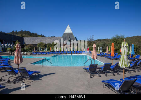 Süßwasser-Swimmingpool, Freibad, Schwimmbad, Francis Ford Coppola Winery, Buenos Aires, Alexander Valley, Sonoma County, Kalifornien Stockfoto