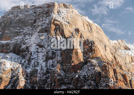 Ein verschneiter Tag in Zion National Park in Utah Stockfoto