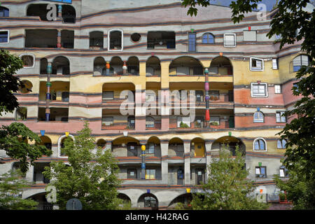 Deutschland, Hessen, Darmstadt, bürgerlichen Viertel, Wald-Spirale, 100 Wasserhaus, Fassade, Detail, Stadt, Architektur, Bau, Künstler, 100 Wasser, Wohnhaus, Wohn-komplexe, architektonischen Stil, gekonnt, Architektur, zivile Park, vierter der in Stockfoto