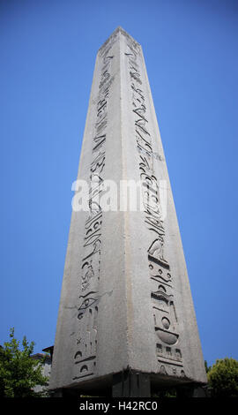 Türkei, Istanbul, Altstadt, am Meydani, ägyptischer Obelisk, Dikilitas, Stadt, Stadt, Metropole, Hafen, Kultur, Kunst, Raum Sultanahmet, Hippodrom, Steinsäule, Bild, Abbildung, Hieroglyphen, Diaglyphen, ziseliert, Granit, Skulptur, Kult-Ikone, ägyptischen, historisch, antik, niemand, Ort von Interesse, Himmel, draußen, Stockfoto