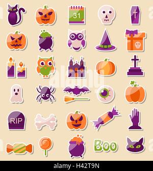 Reihe von flachen Halloween Icons, Scrapbook-Elemente Stock Vektor