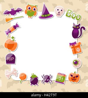 Karte mit bunten Halloween flache Symbole zu reinigen Stock Vektor