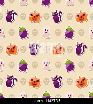 Halloween nahtlose Textur mit farbigen flach Ikonen Stock Vektor