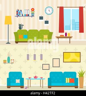 Satz der Innenansichten der Wohnräume. Dekoration der modernen Apartments Stock Vektor