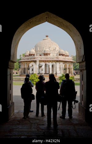 Indien, Delhi, Humayun Mausoleum, Durchgang, Fotograf, Ständer, Rückansicht, Stockfoto