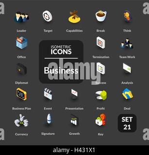 Farbige Icons inmitten flach isometrische Darstellung Stil, Vektor-Sammlung Stock Vektor