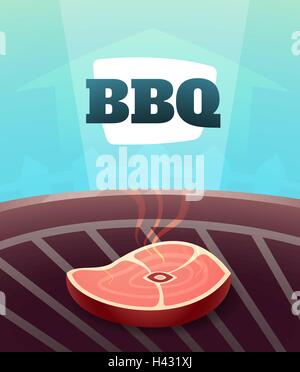 Grill BBQ Party Einladungskarte, Illustration Poster Hintergrund im Cartoon-Stil Stock Vektor