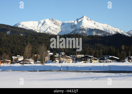 Österreich, Tirol, Meer Bereich, Berglandschaft, Winter, Landschaft, Natur, Ort, Häuser, Resort, Berge, Reitherspitze, Schnee, Sonne, holiday Resort, Idylle, Alpen, Stockfoto