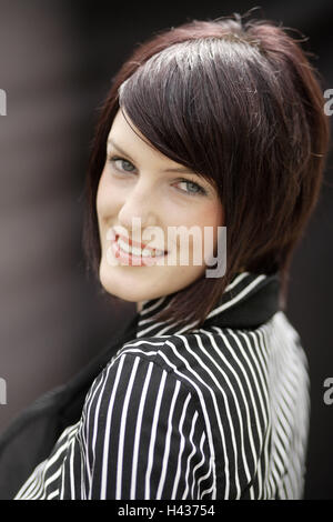 Lächeln Sie Frau, jung, Porträt, Seitenansicht, Stockfoto