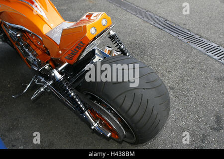 Tuning Motorrad Tuner GP, Detail, Hinterreifen, Überbreite, Stockfoto