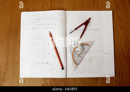 Schule, Notebook, Zubehör, Geometrie, Stockfoto