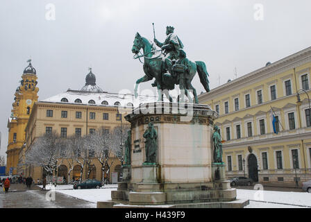 Deutschland, Oberbayern, München, Raum Odeons, Theatinerkirche, Reiterstandbild König Ludwig i., winter, Bayern, Raum, Kirche, Gebäude, Struktur, Statue, Denkmal, Denkmal, bluten, Socket-Figuren, Seiten, Sehenswürdigkeit, Saison, Stockfoto