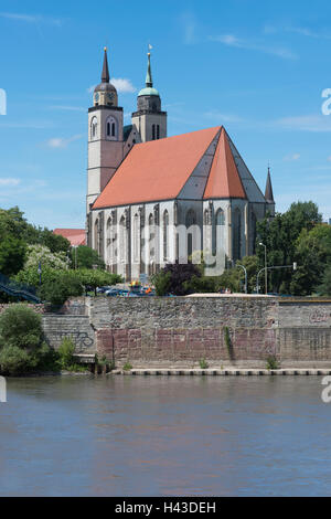 St. Johanniskirche mit Elbe, historische Stätte, Magdeburg, Sachsen-Anhalt, Deutschland Stockfoto