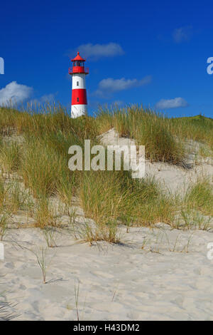 Liste West Leuchtturm in den Dünen, Liste, Sylt, Nordfriesischen Inseln, Norden Frisia, Schleswig-Holstein, Deutschland Stockfoto