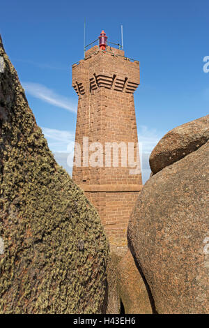 Leuchtturm Men Ruz, Ploumanac &#39; h, Cote de Granit Rose, Côtes d &#39; Armor, Bretagne, Frankreich Stockfoto