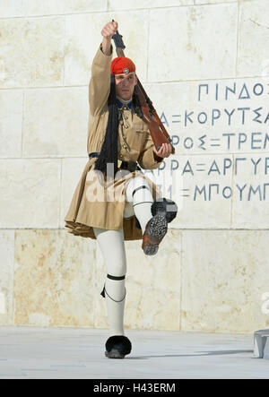 Evzone Soldaten, die Wachablösung, Athen, Griechenland Stockfoto