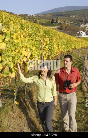 Paar, gehen, Weinberg, neue Feder, in der Nähe Brixen, Südtirol, Italien, Stockfoto