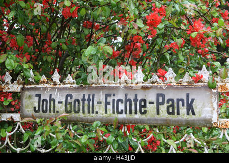 Deutschland, Sächsische Schweiz, Rammenau, Schlossgebäude, Park, Zeichen, Joh.-Gott.-Fichte-Park, Stockfoto