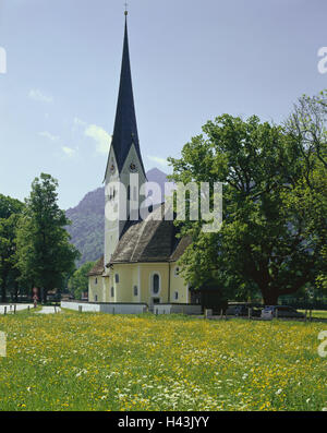 Deutschland, Oberbayern, Fischhausen, Wallfahrt Kirche St. Leonhard, Süddeutschland, Bayern, Platz, Platz, Wallfahrt, Wallfahrtsort, der Pilgerstätte, Kirche, Kirche, sakrale Bau, Gebäude, Kirchturm, Architektur, glauben, Religion, Christentum, Fischrestaurant Stockfoto