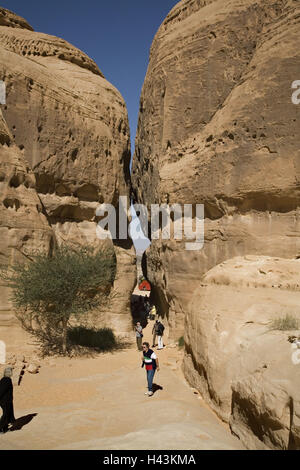 Saudi Arabien, Provinz Tabuk, Madain Saleh, Berge, Felsen, Tourist, Stockfoto