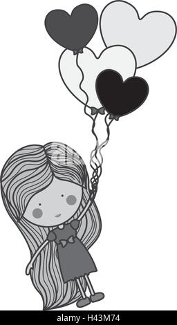 Silhouette Mädchen gezogen durch herzförmige Luftballons Stock Vektor