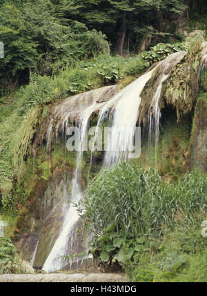 Italien, Umbrien, Region Terni, Murmeln, Wasserfall, Detail, Natur, Ort von Interesse, Wasser, Wasserfälle, Galle Schritt, draußen, menschenleer, Fluss Velino, Holz, Vegetation, Bäume, Rasen, Sträucher, Stockfoto