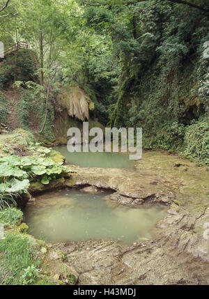 Italien, Umbrien, Region Terni, Murmeln, Wasser Becken, Natur, Ort von Interesse, Wasser, Holz, Kaskaden, Wasserfall, draußen, menschenleer, Fluss, Velino, Stockfoto