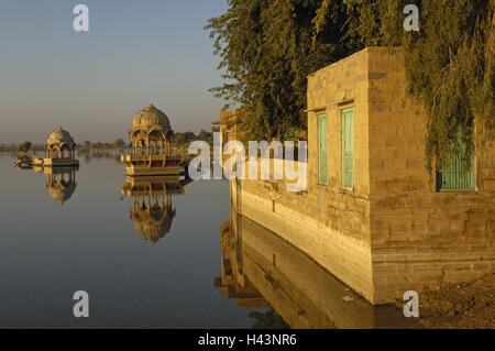 Jaisalmer, Gadi Sagar, See, Gebäude, Detail, Stockfoto