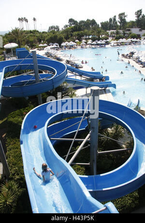 Türkei, Belek, Hotel Magic Life Sirene Imperial, Wasser, Kinderrutsche, Ziel, Urlaubsziel, Urlaub, Tourismus, Ruhe, Erholung, Freizeit, sonnige, lustige, Wasserspaß, Kinderrutsche, Person, kein Model-Release, Stockfoto